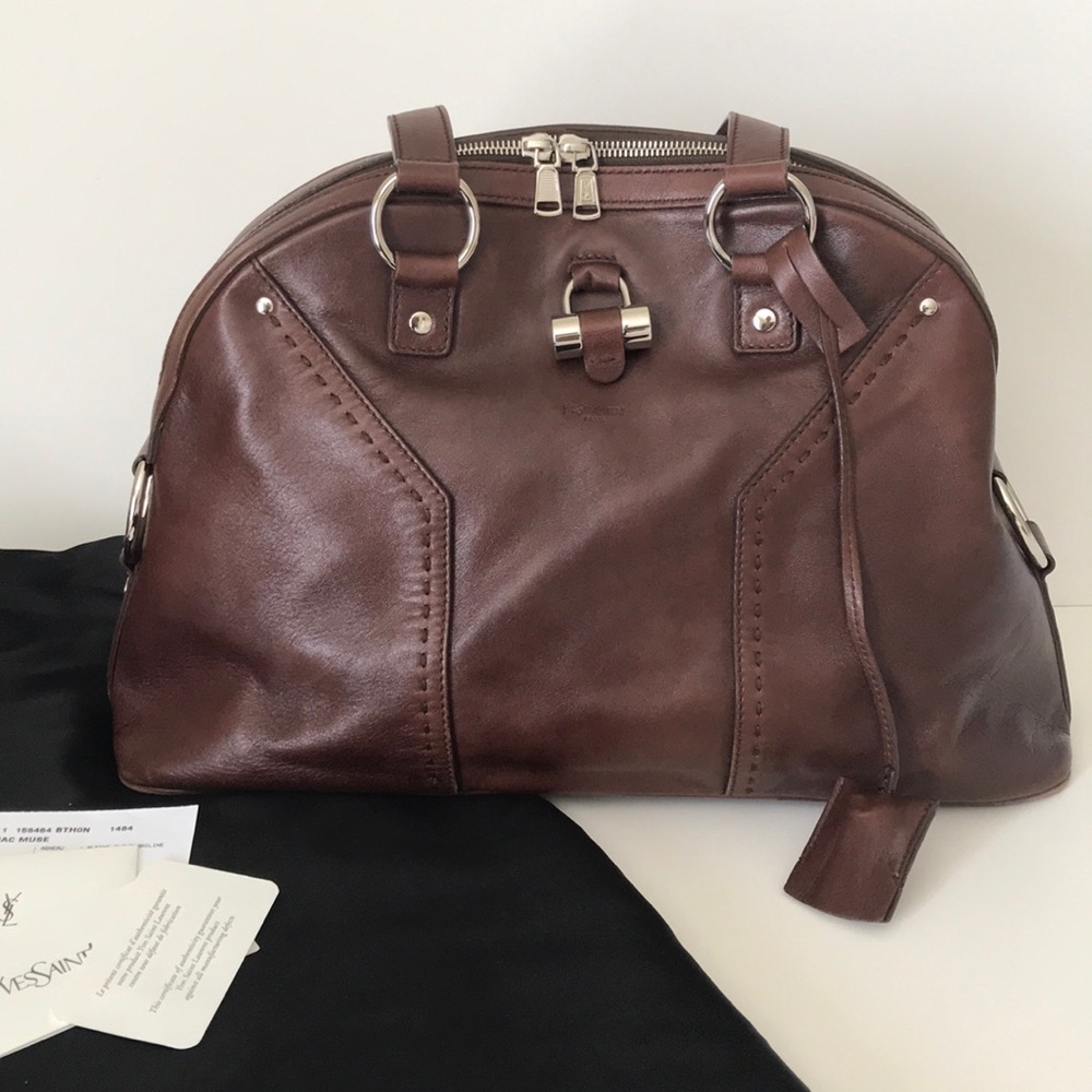 Authentic Brown Leather Ives Saint Laurent bag